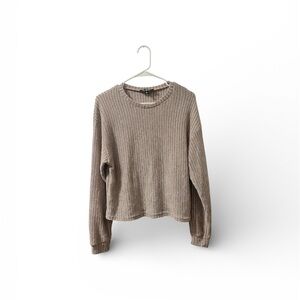 Lulu's Taupe Ribbed Knit Light Weight Sweater Small